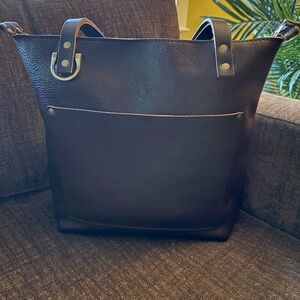Portland Leather Medium Tote Dark Brown Full Grain Leather Shoulder Bag Zipper